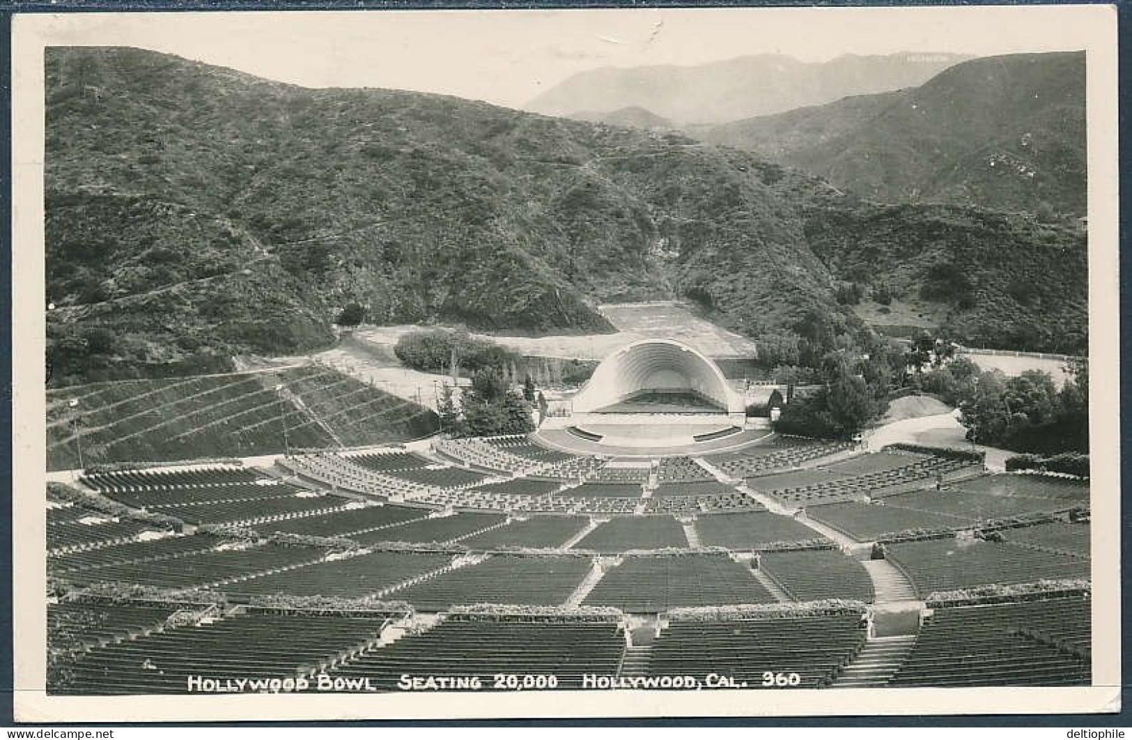 Hollywood Bowl, Seating 20,000, Hollywood, Cal. / Real Photo Picture Postcard - Posted 1950 - Los Angeles