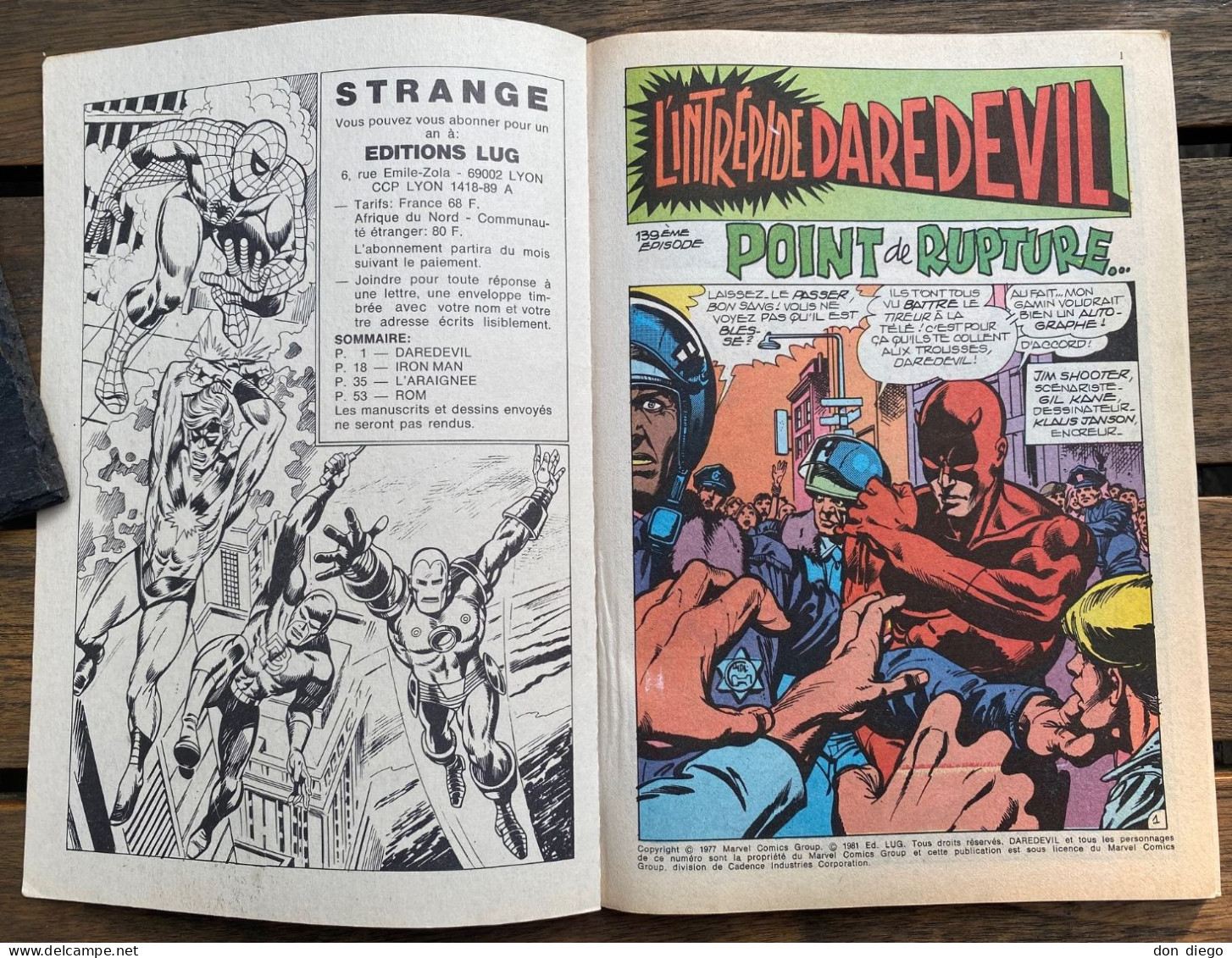 Strange N°139  5 Juillet 1981 Daredevil / Iron Man / L'Araignée / Rom  Très Bon état - Strange