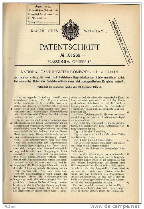 Original Patentschrift - Registrierkasse , Kasse , 1905 , National Cash Register Comp. In Berlin !!! - Máquinas