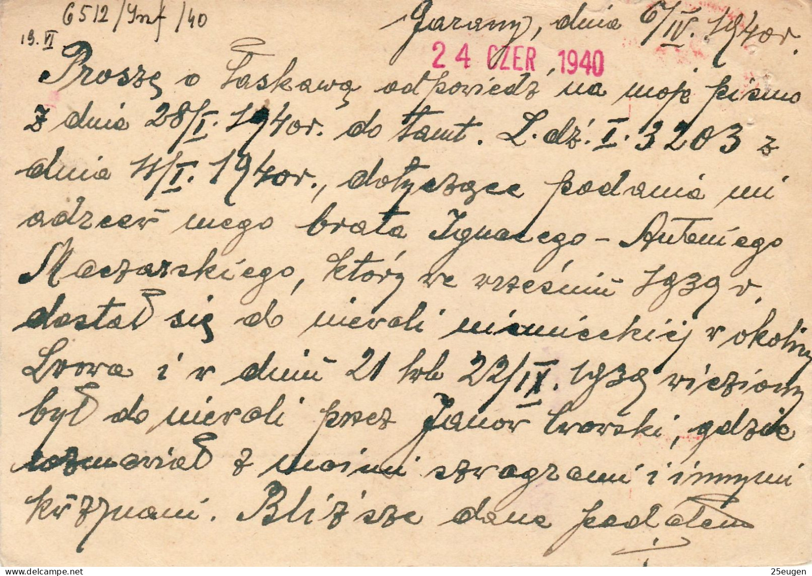 1940 LETTER SENT FROM CIVIL REFUGEE CAMP GARANY HUNGARY TO POLISH RED CROSS IN KRAKÓW - Gouvernement Général