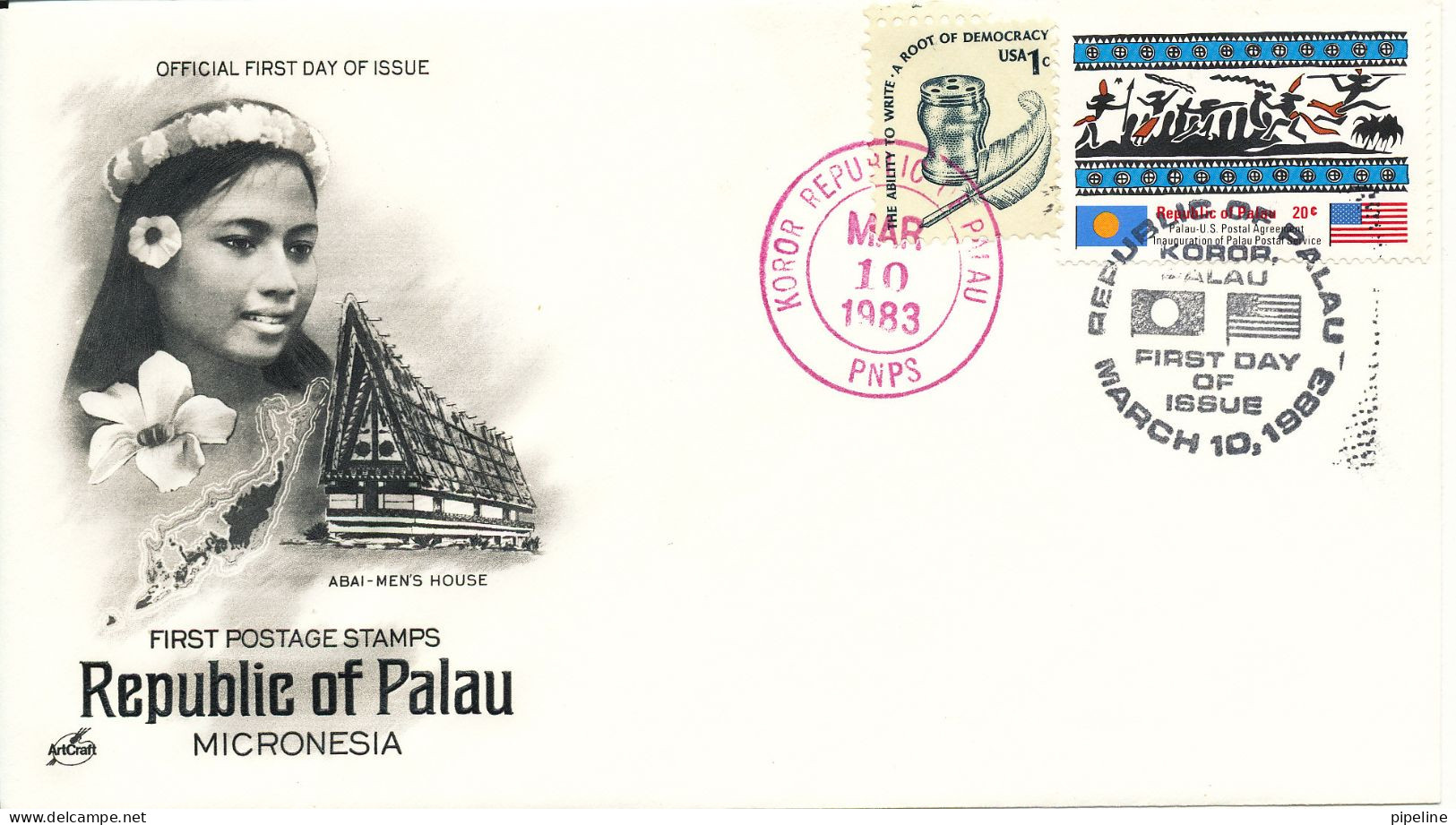 Palau FDC 10-3-1983 Palau - US Postal Agreement Inauguration Of Palau Postal Service With Cachet - Palau