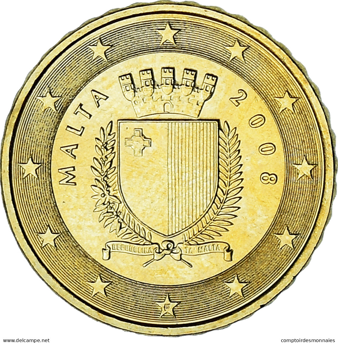 Malte, 10 Euro Cent, 2008, Paris, SPL+, Laiton, KM:128 - Malta