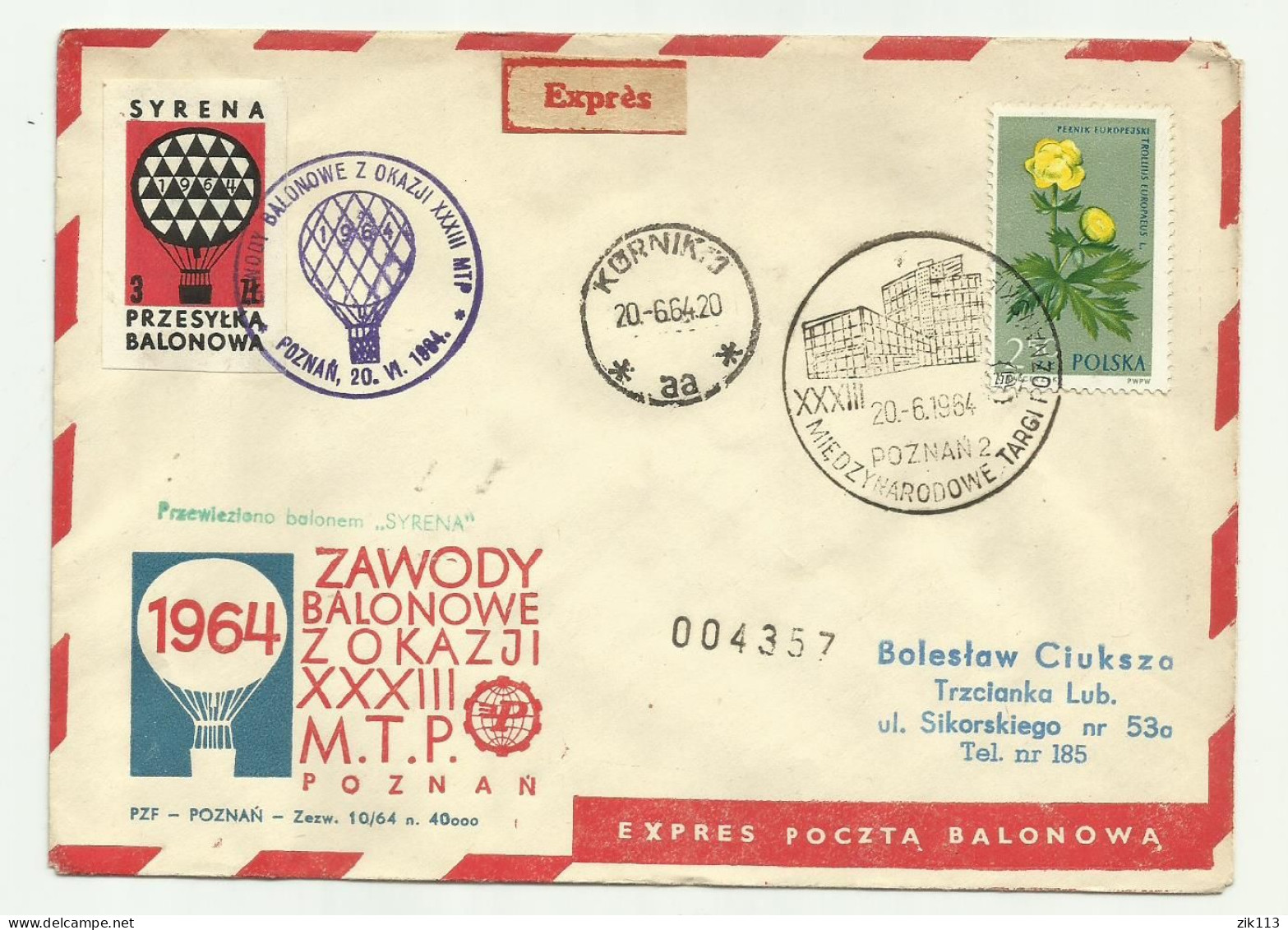 Poland 1964 - Balloon Post - Ballonpost