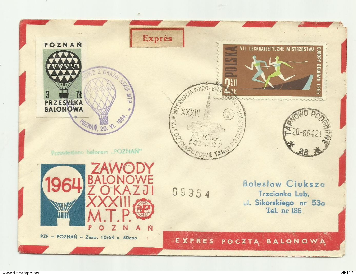 Poland 1964 - Balloon Post - Ballons