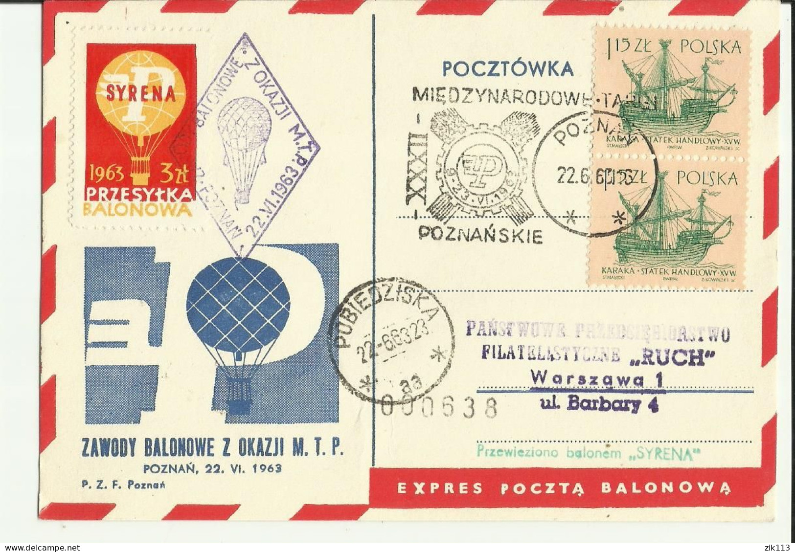 Poland 1963 - Balloon Post - Ballonpost