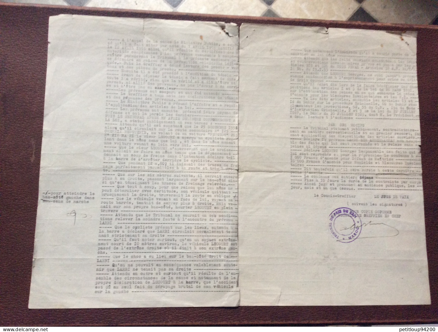 8 TIMBRESSUR DOCUMENTS  Jugement Correctionnel  *5 10 20 & 50 Francs  SAFI  Maroc  EMPIRE CHÉRIFIEN  Mai 1956 - Segnatasse