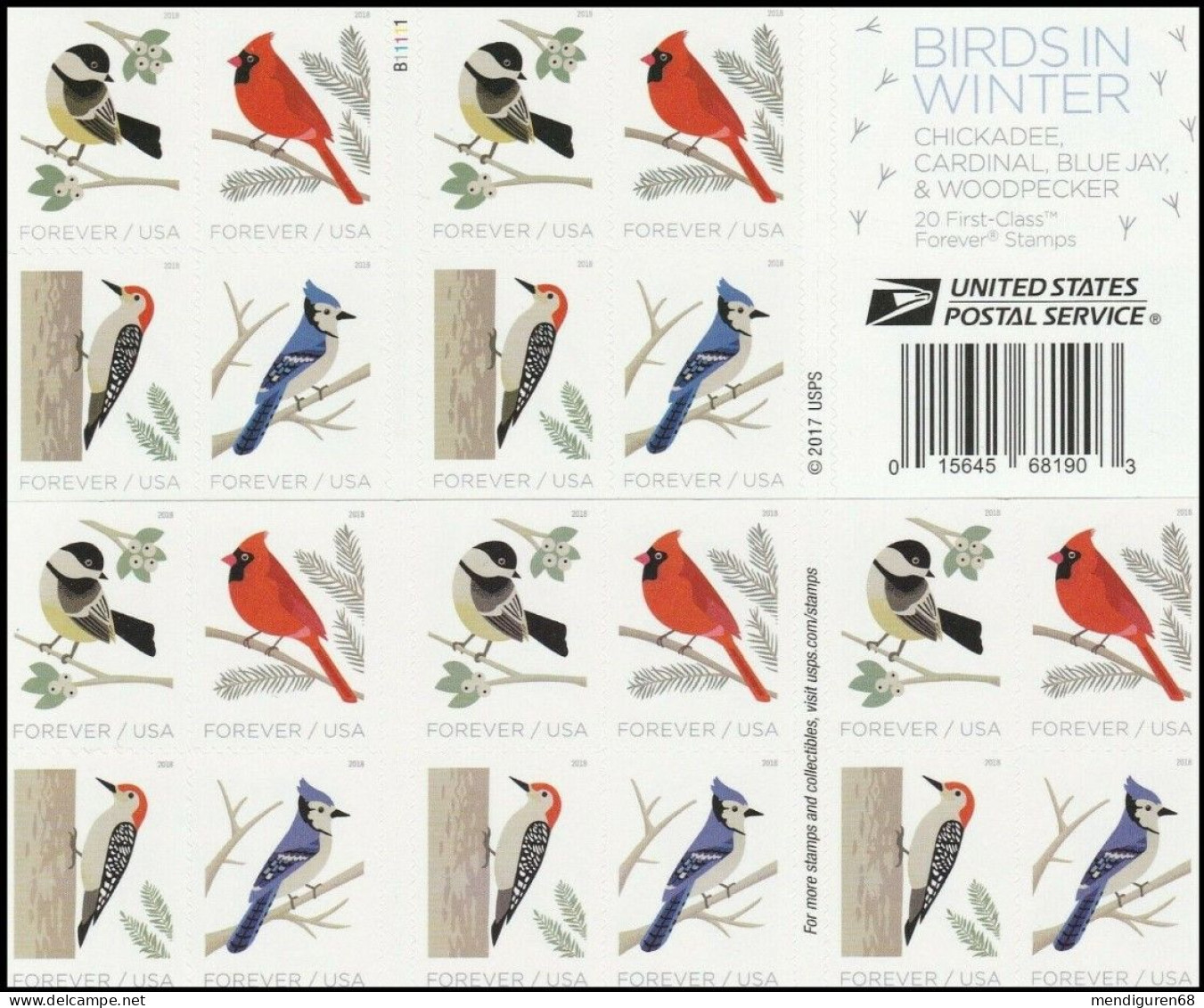 VEREINIGTE STAATEN ETATS UNIS USA 2018  BIRDS IN WINTER BOOKLET 20V MNH SN C5317-20 MI B5537-40 YT F5155-58 - Ongebruikt