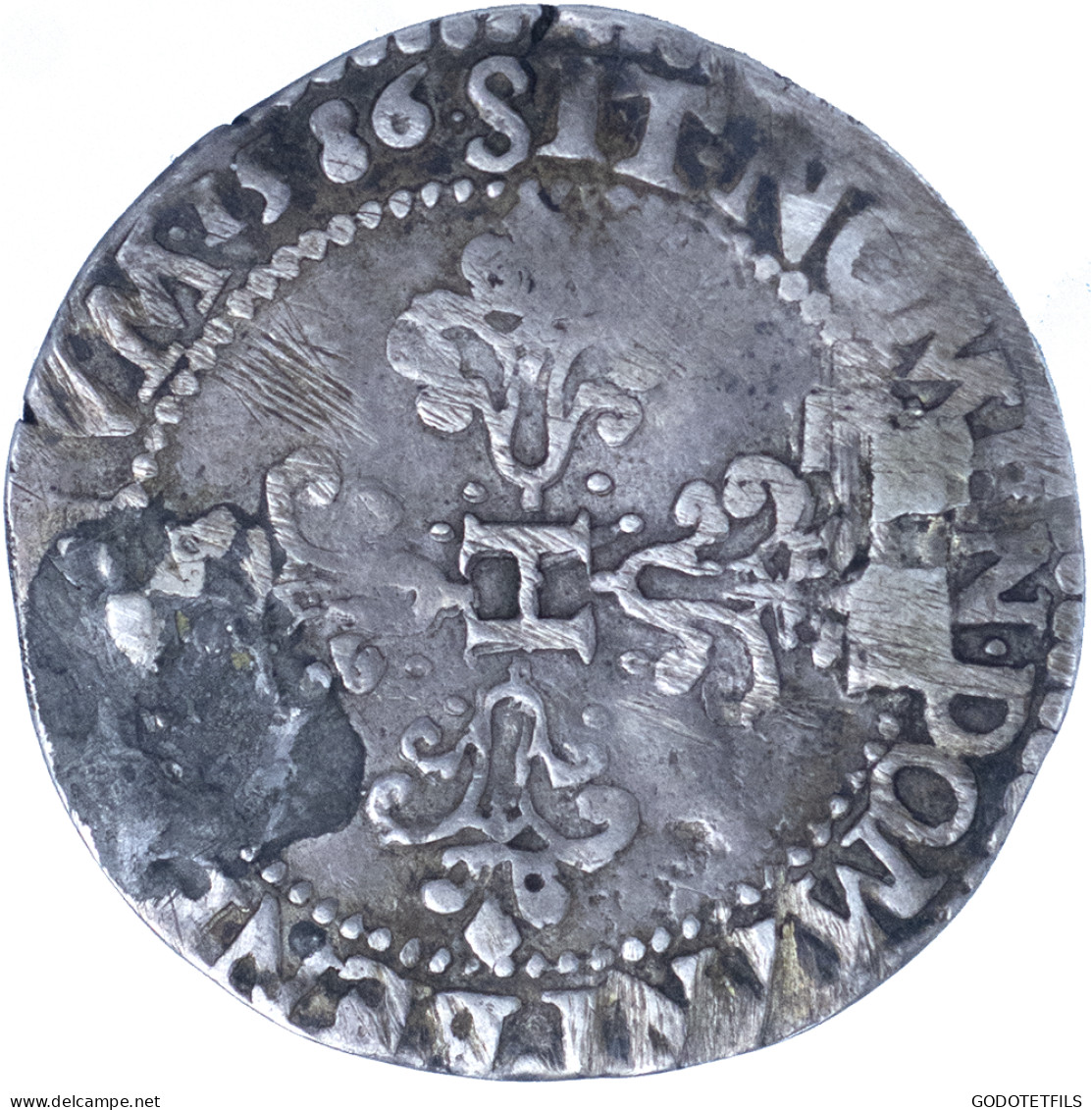 Henri III-Demi-franc Au Col Plat 1586 Amiens - 1574-1589 Henry III