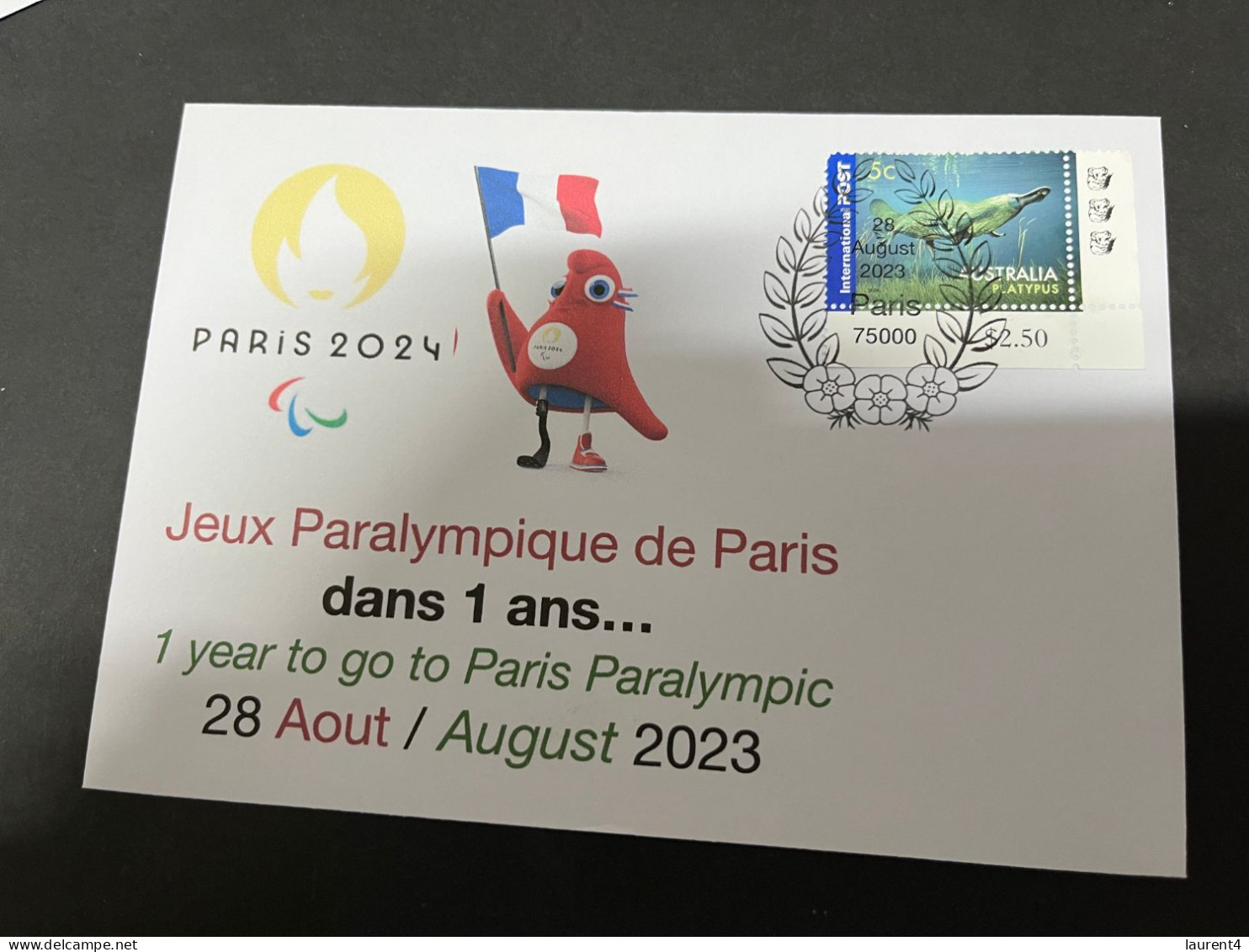 30-8-2023 (3 T 39) Jeux Paralympique De Paris - 1 Year To Go Today - 1 Ans Avant Ce Jour... (Open 28 August 2024) - Verano 2024 : París