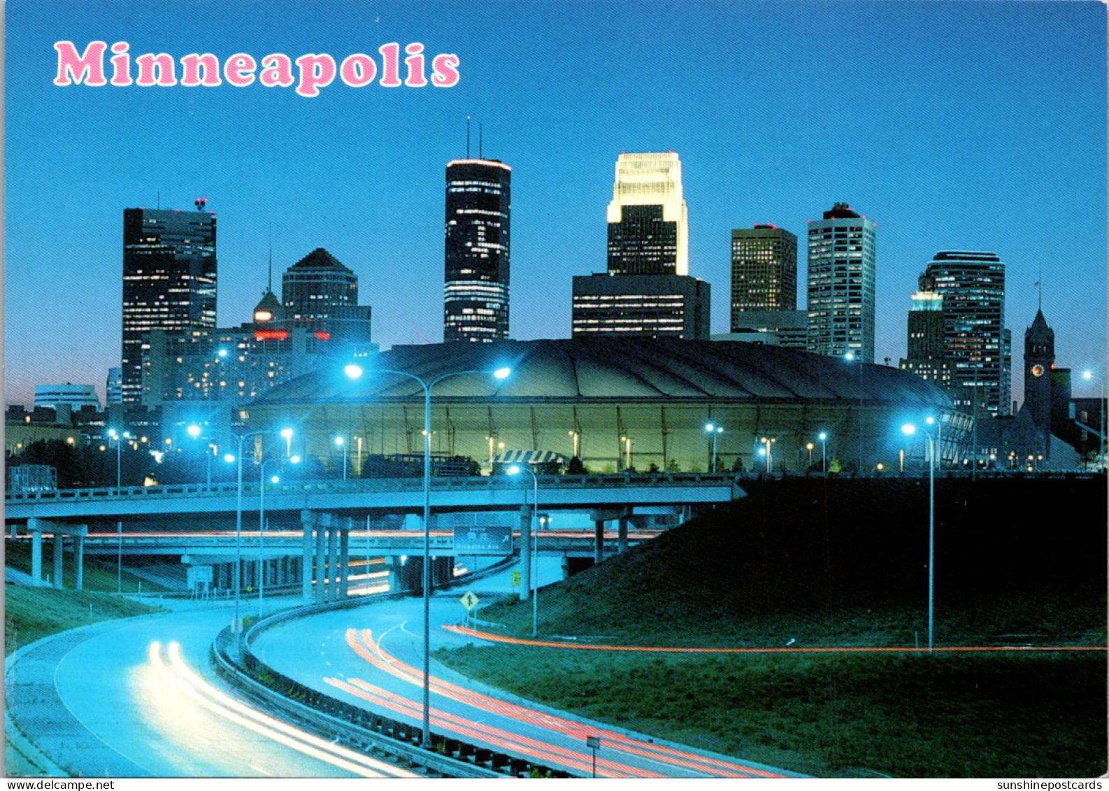 Minnesota Minneapolis Downtown At Twilight Showing Hubert H Humphrey Metrodome Home Of The Twins And Vikings - Minneapolis