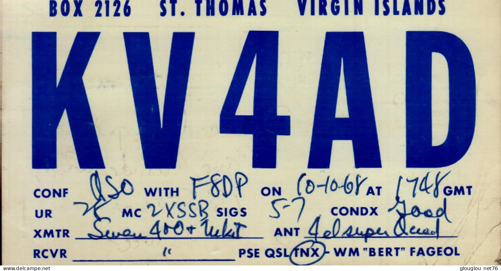 CARTE QSL.. VIRGIN ISLAND..K V 4 A D ..1963 - Radio