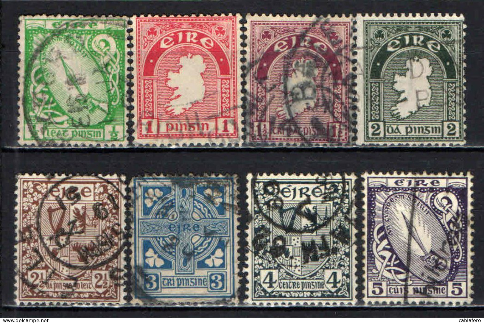 IRLANDA - 1922 - SPADA DI LUCE - MAPPA DELL'IRLANDA - CROCE CELTICA - FILIGRANA "SE" IN MONOGRAMMA - USATI - Used Stamps