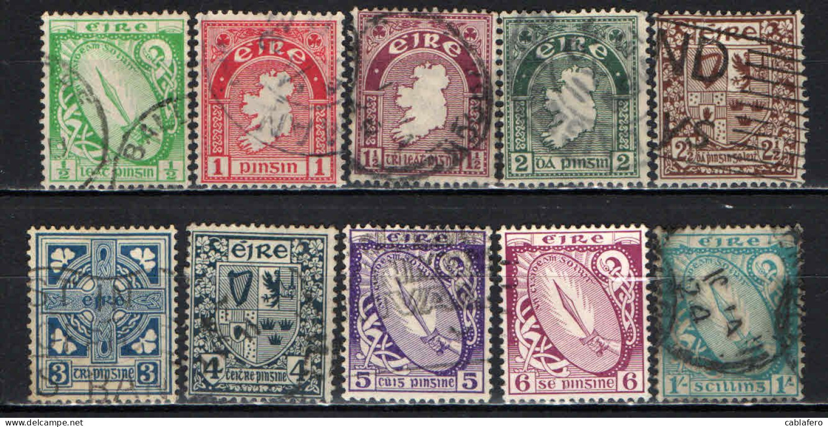 IRLANDA - 1922 - SPADA DI LUCE - MAPPA DELL'IRLANDA - CROCE CELTICA - FILIGRANA "SE" IN MONOGRAMMA - USATI - Used Stamps