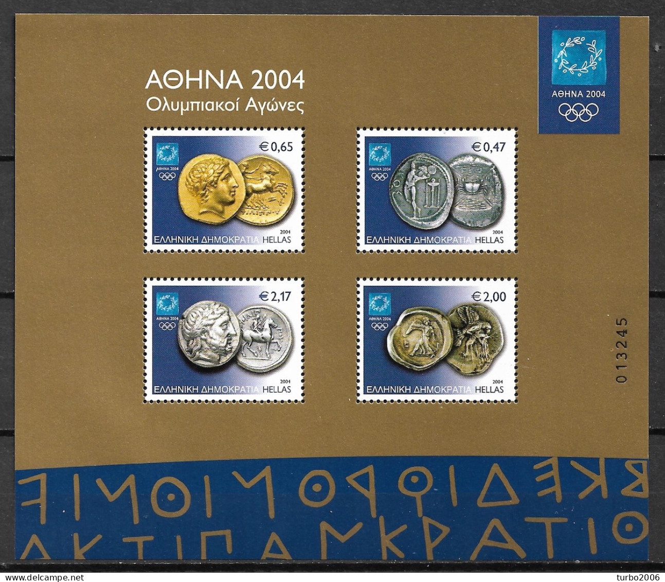 GREECE 2004 Athen's 2004 : Ancient Coins MNH Sheet Hellas F 36 (2303 / 2306) - Blocchi & Foglietti