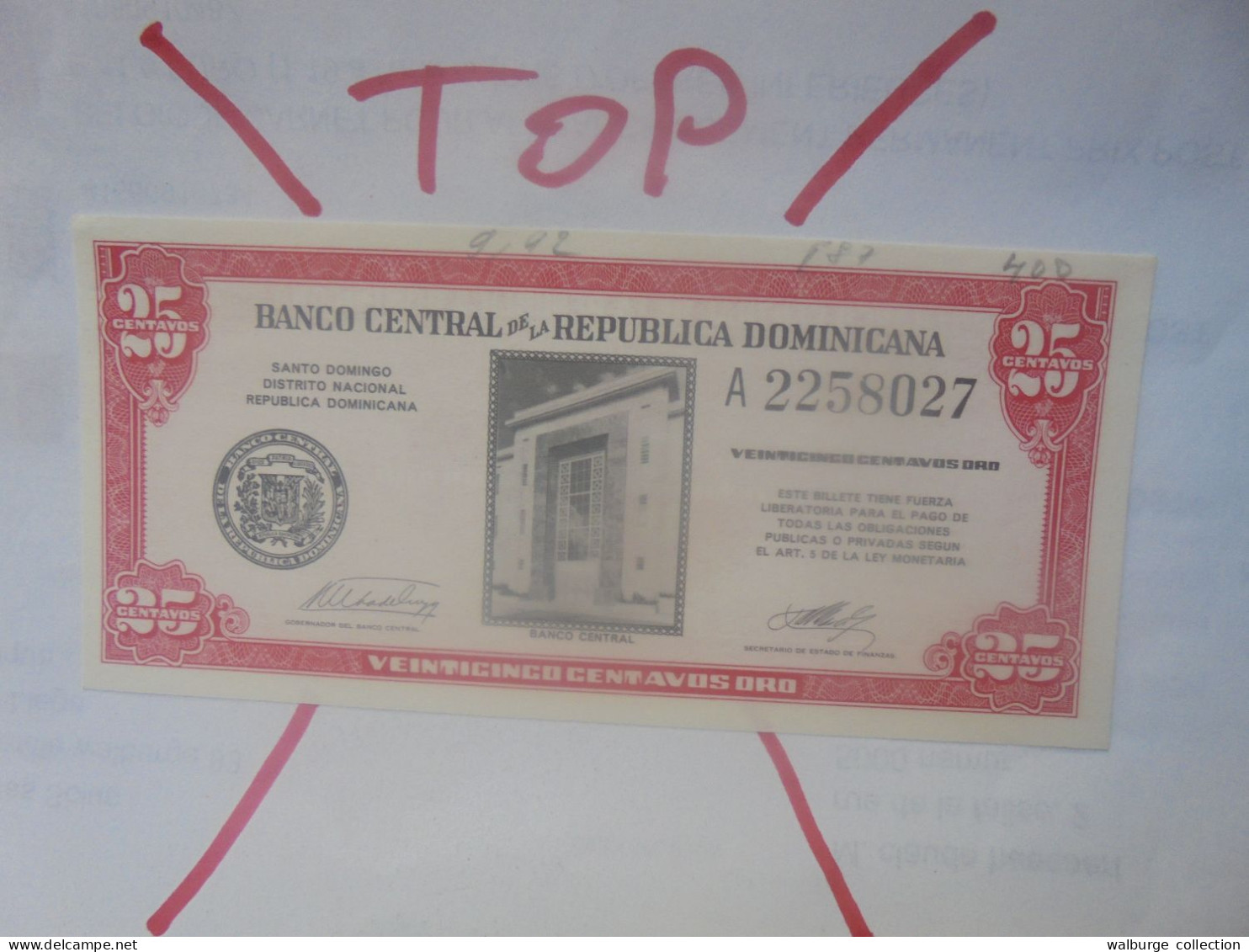 DOMINIQUE 25 Centavos ND (1961) Neuf (B.30) - Dominicaanse Republiek