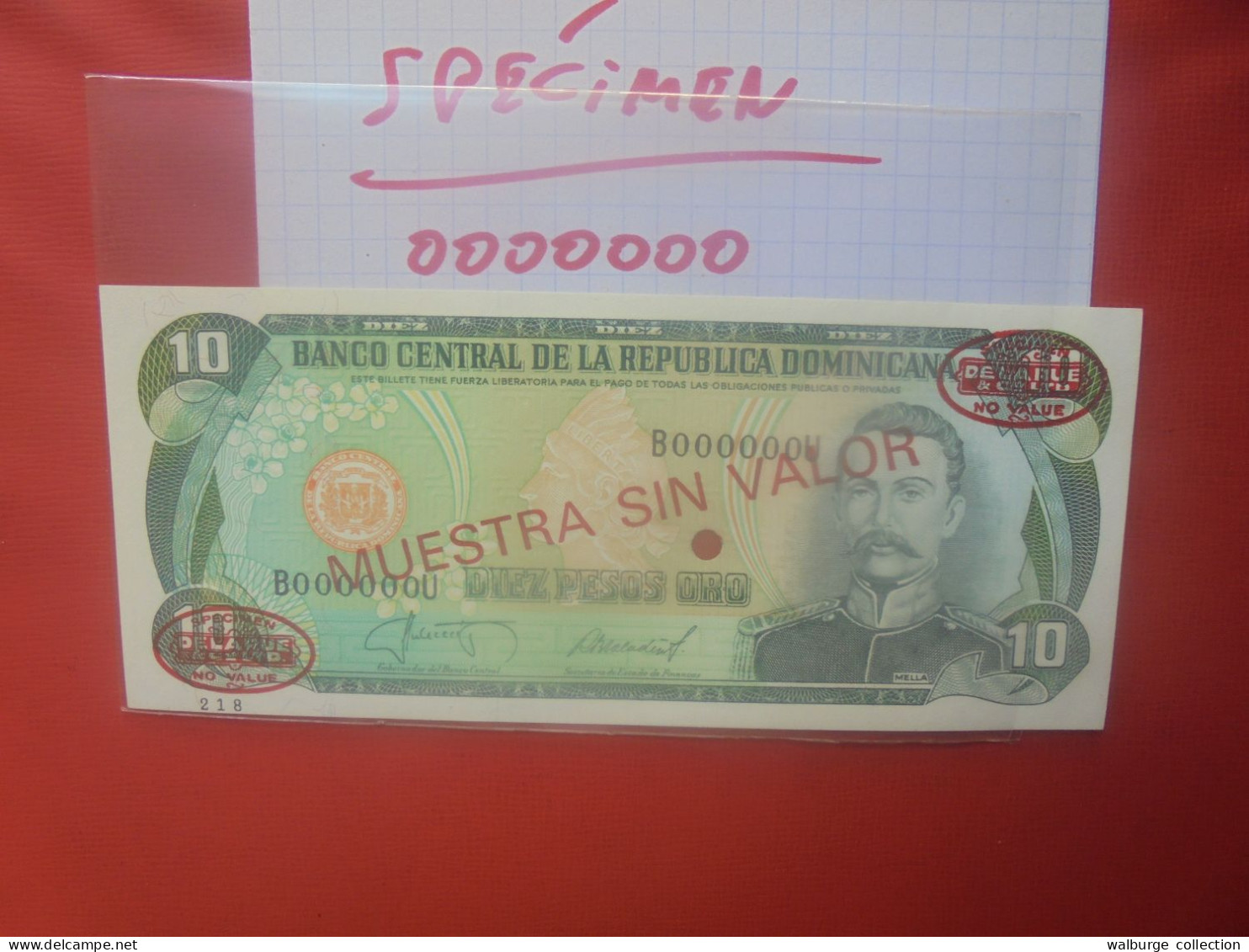 +++SPECIMEN+++DOMINIQUE 10 Pesos Série 1987 "Red Overprint" Neuf (B.30) - Repubblica Dominicana