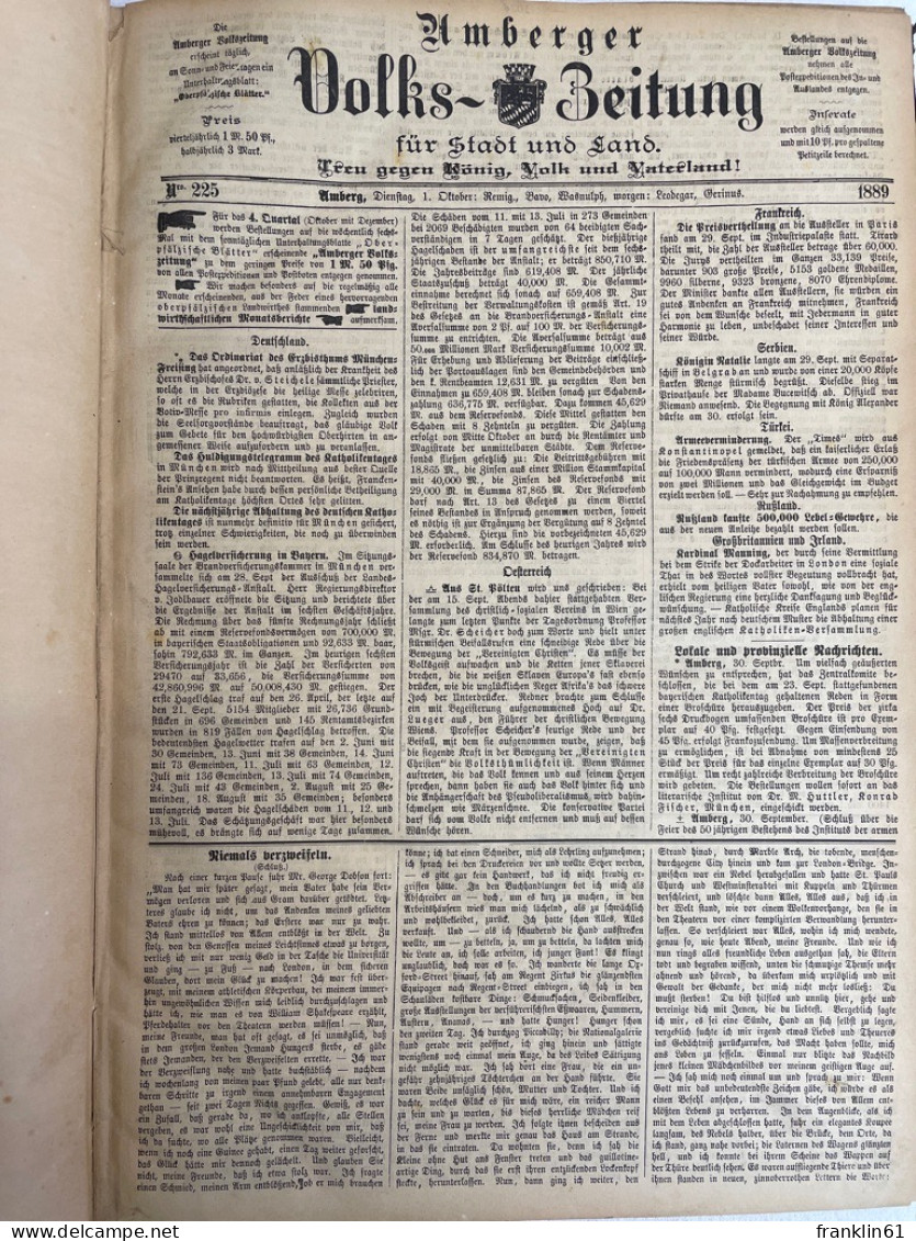 Amberger Volkszeitung. Für Stadt Und Land. IV.Quartal 1889 KOMPLETT. - Andere & Zonder Classificatie