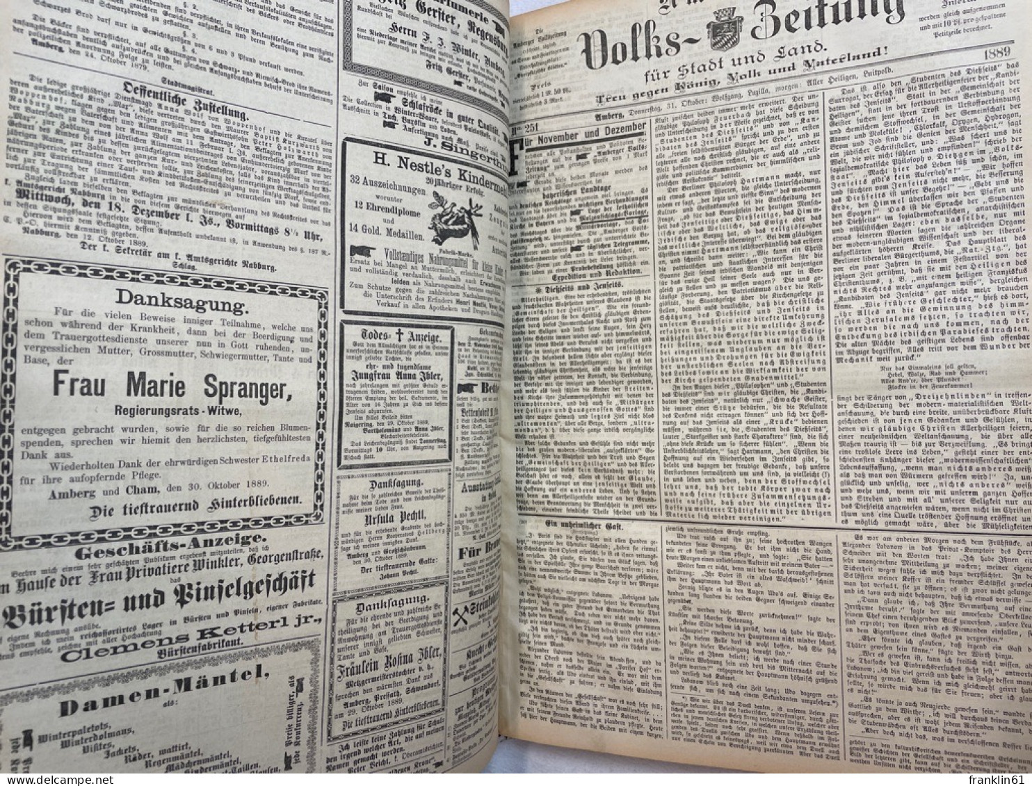 Amberger Volkszeitung. Für Stadt Und Land. IV.Quartal 1889 KOMPLETT. - Autres & Non Classés