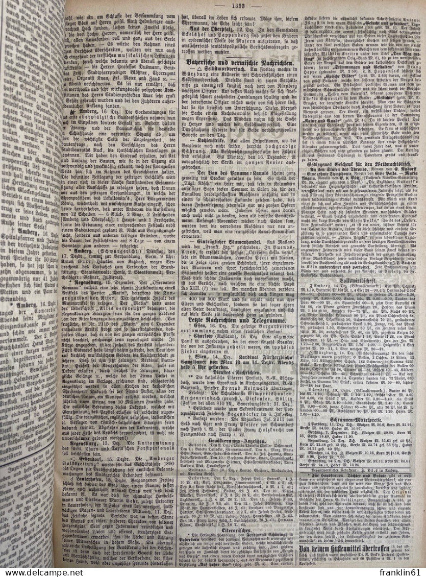 Amberger Volkszeitung. Für Stadt und Land. IV.Quartal 1889 KOMPLETT.