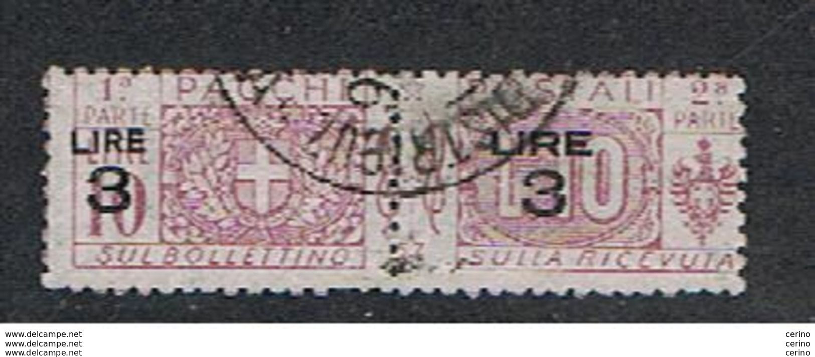 REGNO:  1923/25  PACCHI  POSTALI  SOPRASTAMPATO  -  £.3 / £.10  LILLA  US. -  SASS. 23 - Postal Parcels