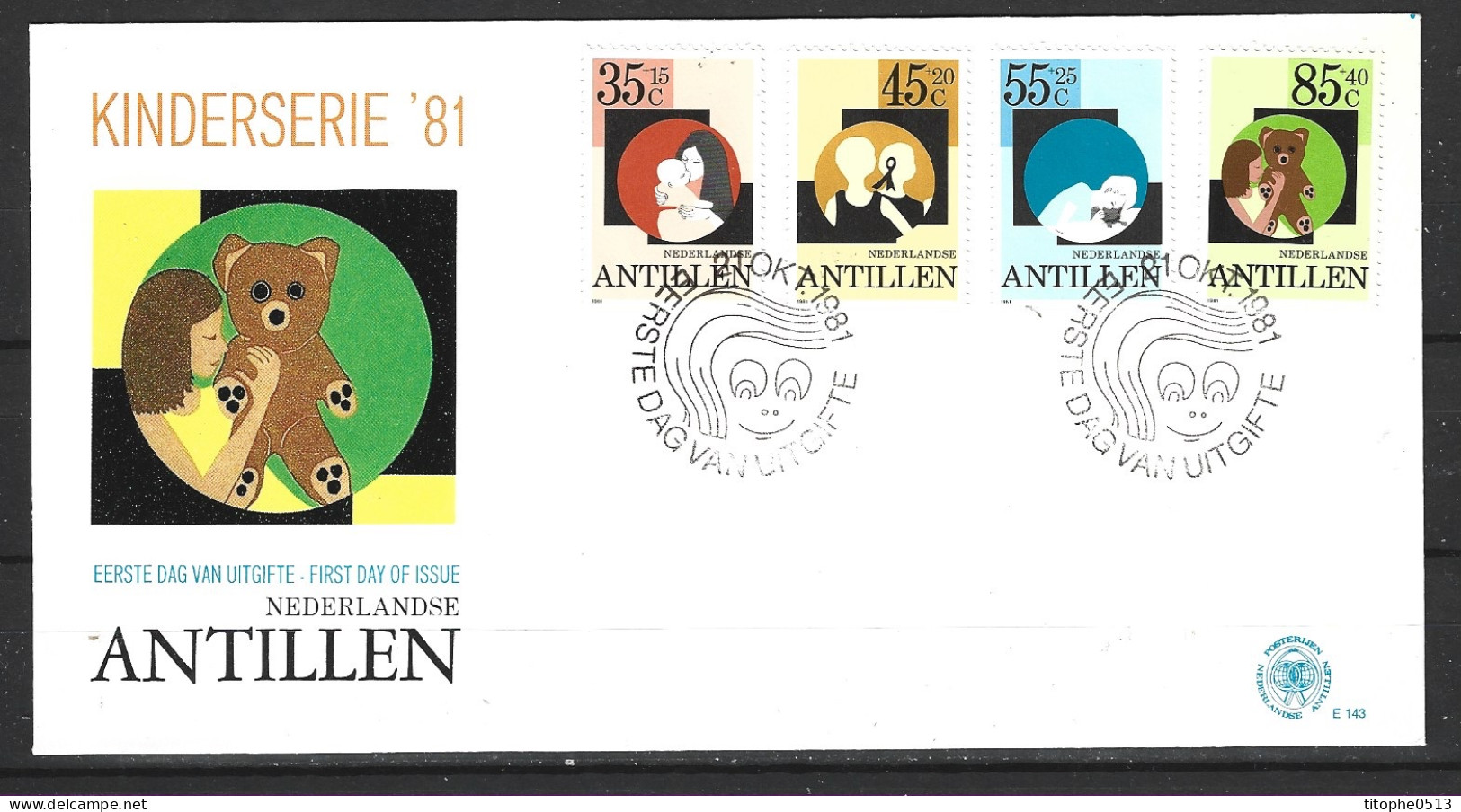 ANTILLES NEERLANDAISES. N°640-3 De 1981 Sur Enveloppe 1er Jour (FDC). Au Profit De L'enfance/Ours En Peluche. - Poppen