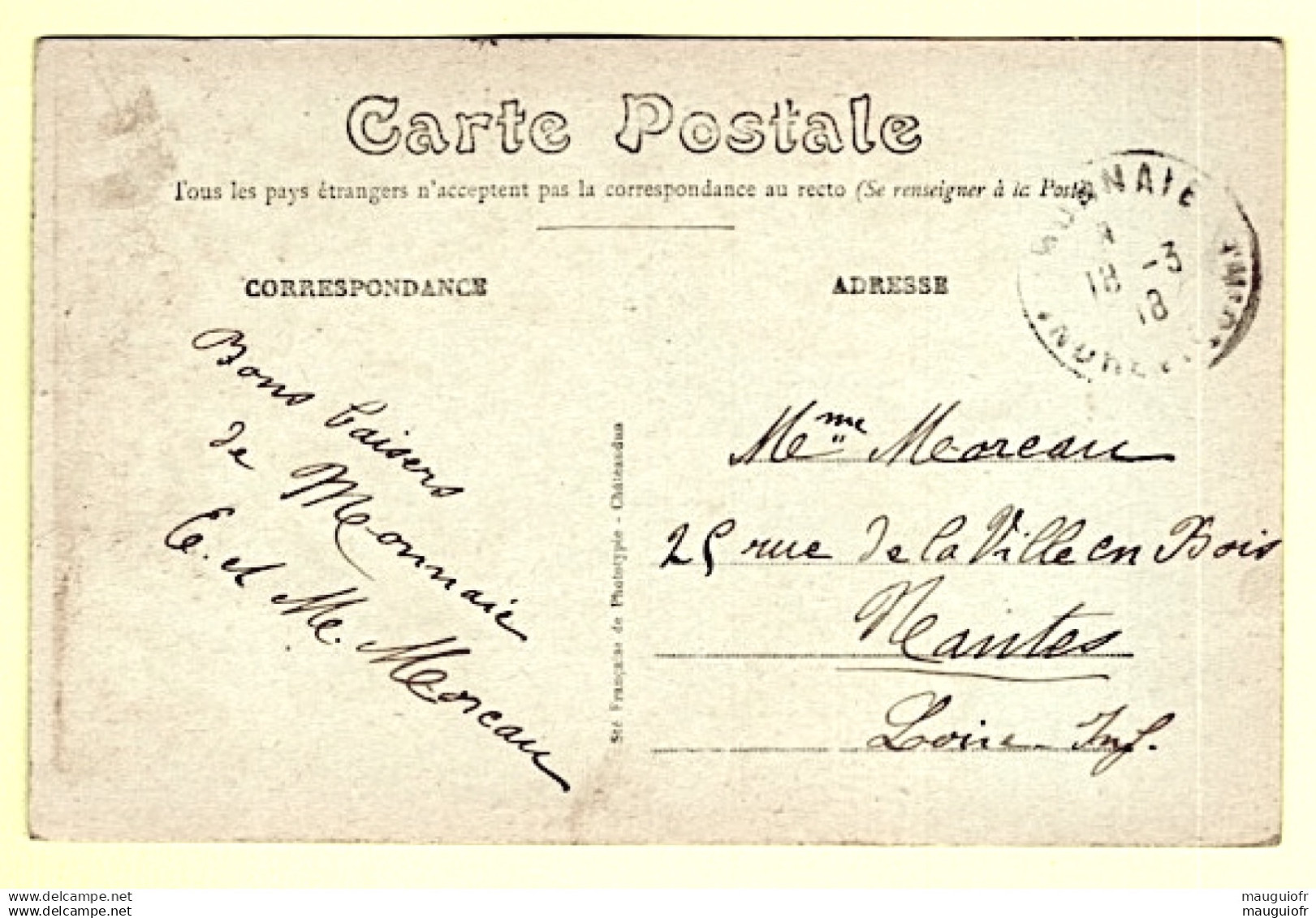 37 INDRE ET LOIRE / MONNAIE / CHÂTEAU DU MORTIER, FAÇADE NORD / 1918 - Monnaie