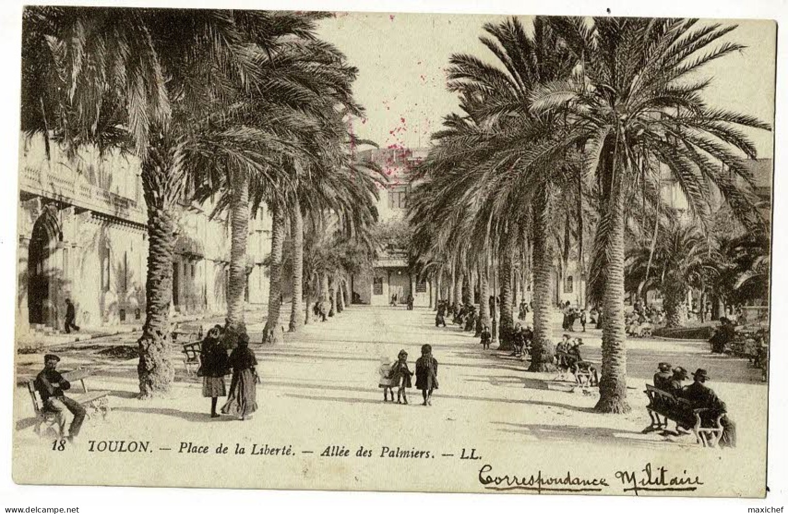 Cachet Triple Couronne "Hopital Auxiliaire N° 31 - Toulon" Circulé Sans Date Sur CP, Place Liberté - Allée Palmiers - Rotes Kreuz