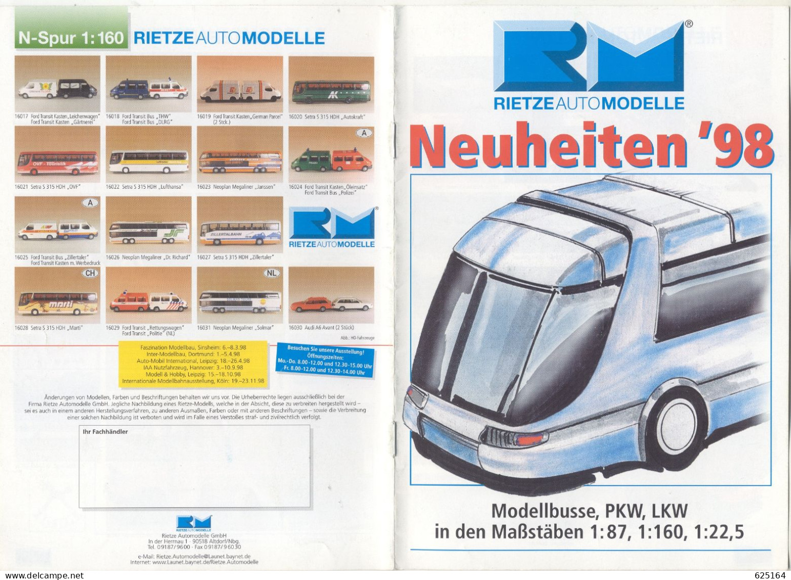 Catalogue RIETZE AUTOMODELLE Neuheiten 1998 Modellbusse PKW LKW Maßstäben HO - Catálogos