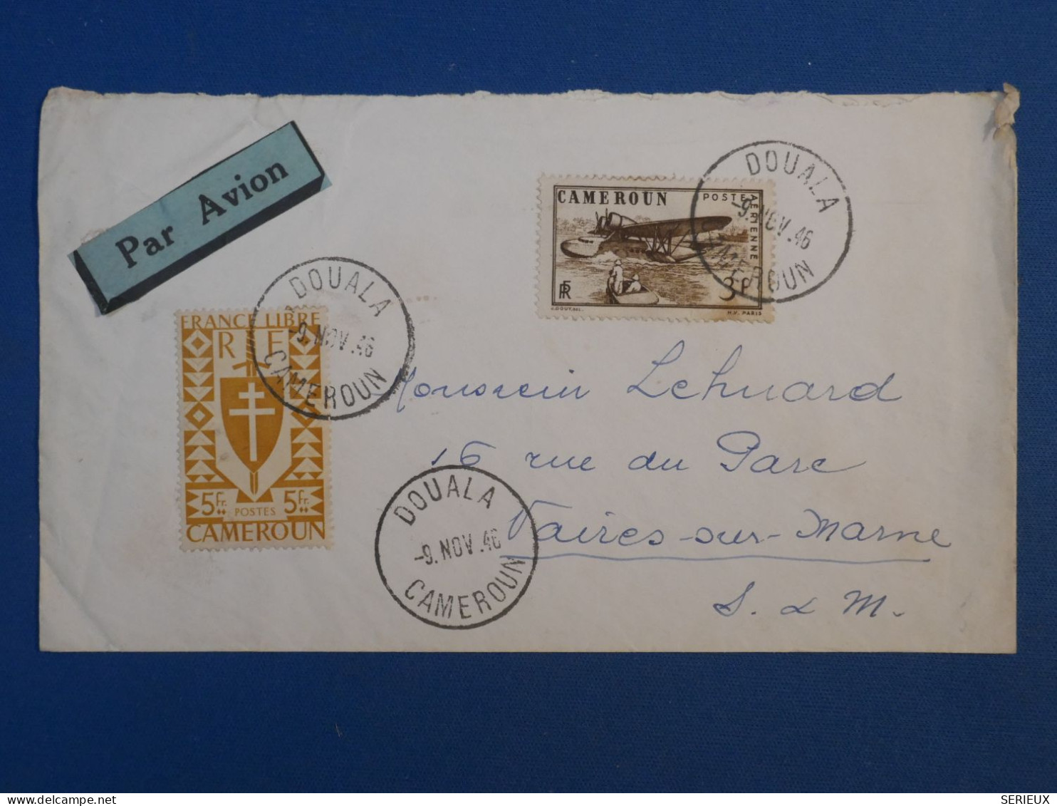 BZ16 CAMEROUN  BELLE   LETTRE  1946  PAR AVION DOUALA  A VAIRES FRANCE   +AFF. IPLAISANT ++ - Airmail