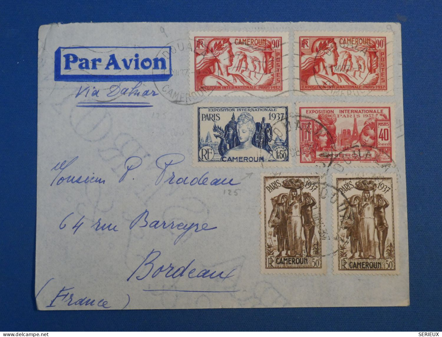 BZ16 CAMEROUN  BELLE   LETTRE  RR 1937   PAR AVION DOUALA  A  BORDEAUX  FRANCE +AEROPHILATELIE +BON TP +AFF. PLAISANT ++ - Storia Postale