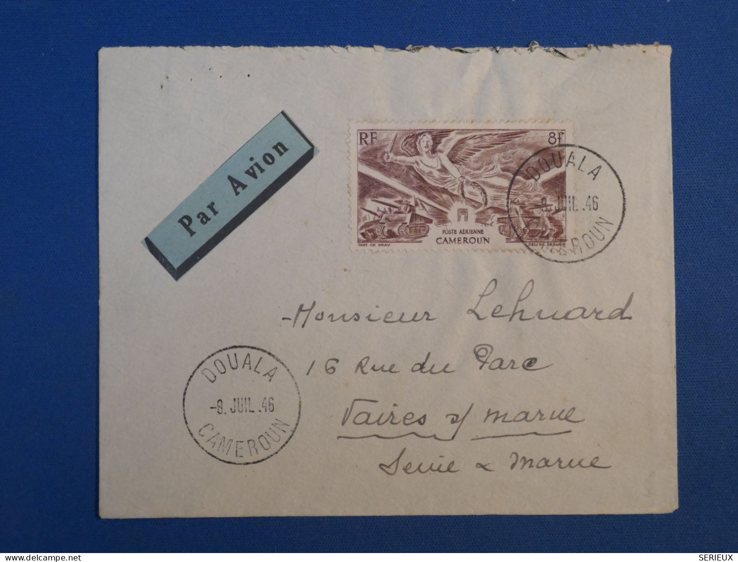 BZ16 CAMEROUN  BELLE   LETTRE  1946  PAR AVION DOUALA  A  VAIRES   FRANCE   +AEROPHILATELIE +AFF. PLAISANT ++ - Aéreo