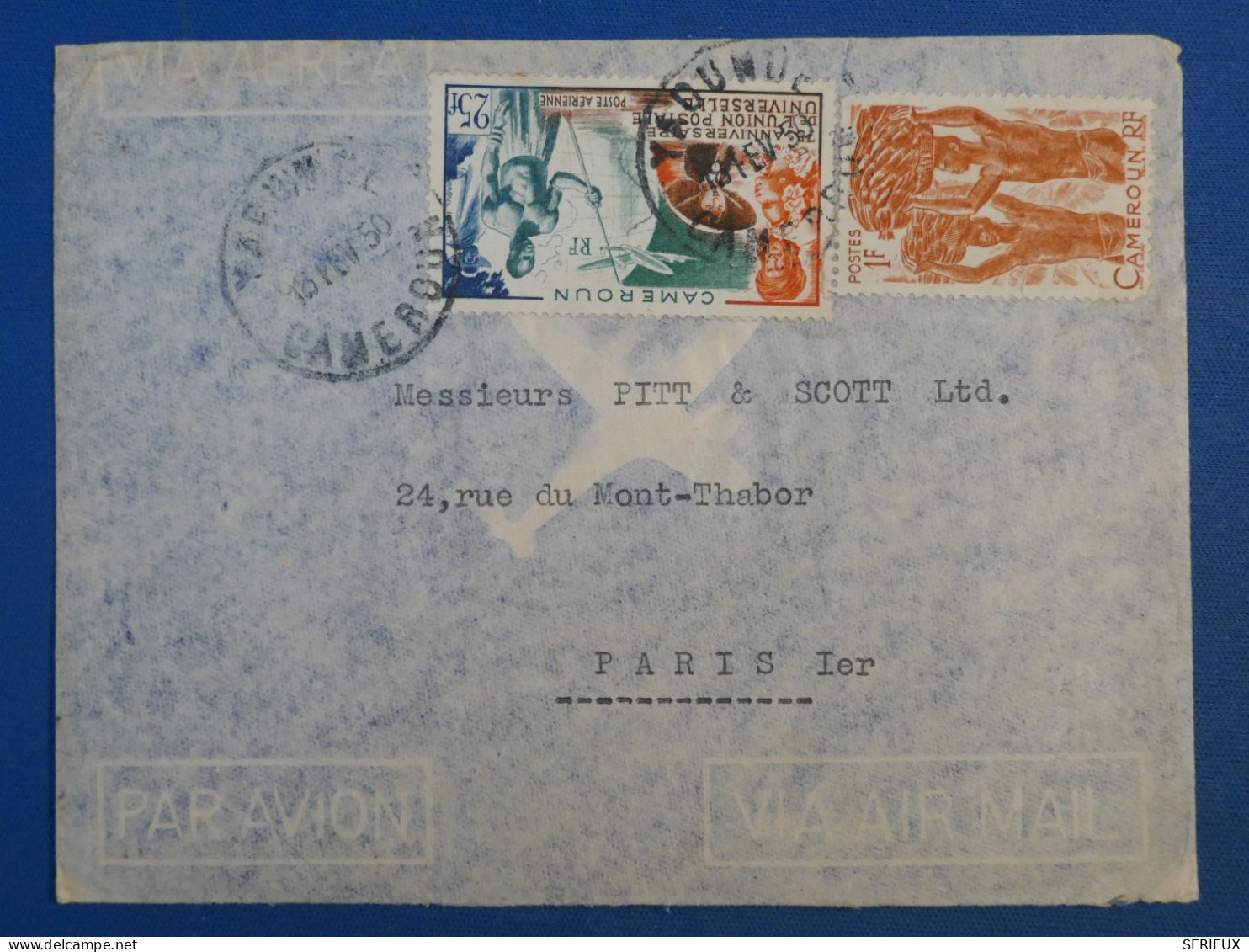 BZ16 CAMEROUN  BELLE   LETTRE  1950  PAR AVION  YAOUNDE  A  PARIS   FRANCE   +AEROPHILATELIE+PA 25F  +AFF. PLAISANT ++ - Luftpost