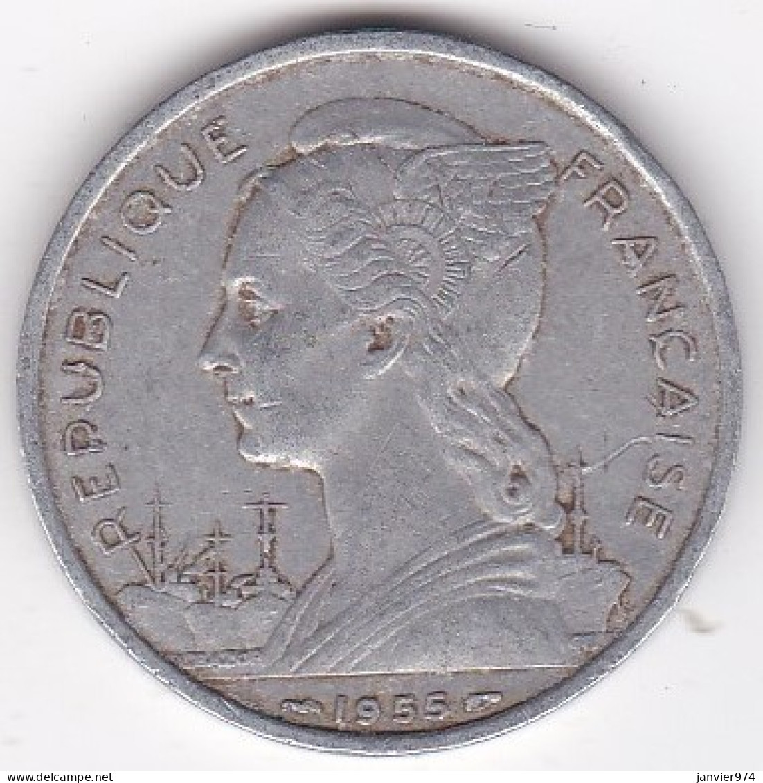 Ile De La Réunion 5 Francs 1955 , En Aluminium, Lec# 69 - Riunione