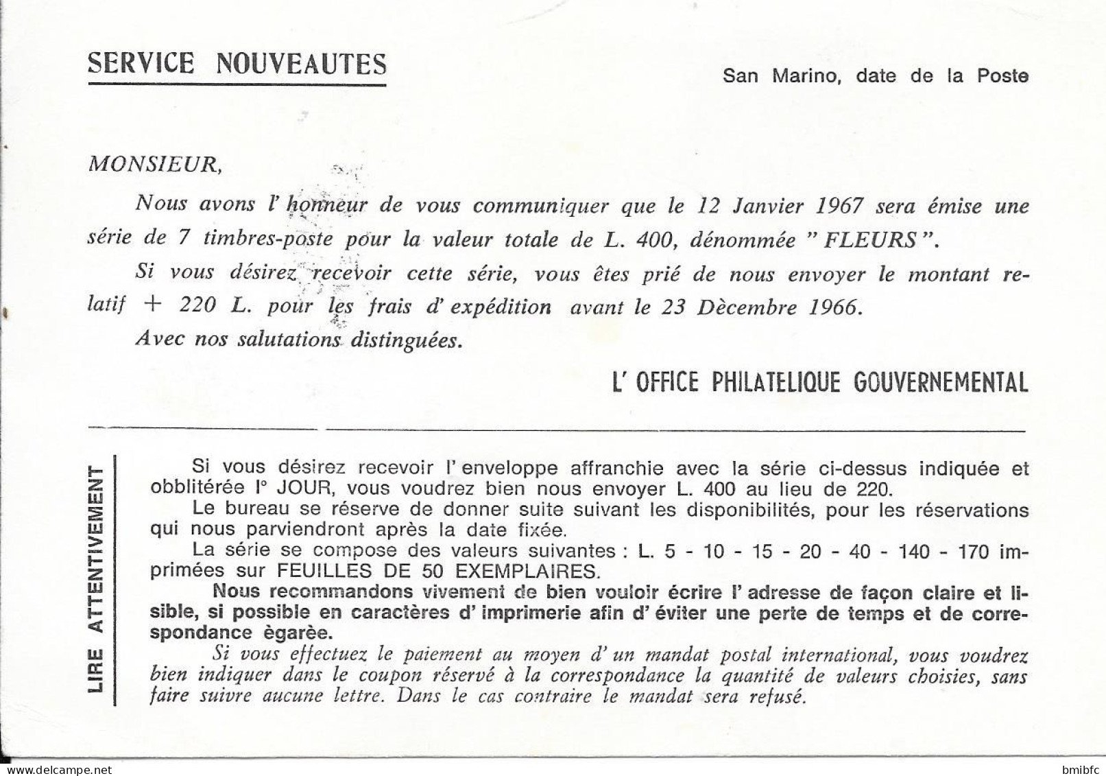 1966 - REPUBLICA DI SAN MARINO - UFFICIO FILATELICO GOVERNATIVO (Poste Aérienne) - Brieven En Documenten