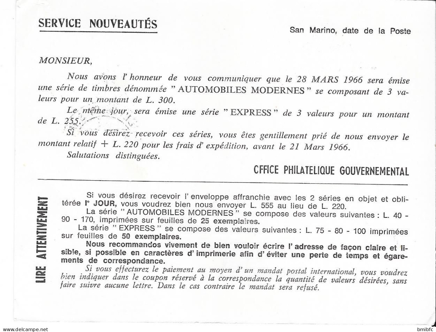 1966 - REPUBLICA DI SAN MARINO - UFFICIO FILATELICO GOVERNATIVO (Poste Aérienne) - Brieven En Documenten