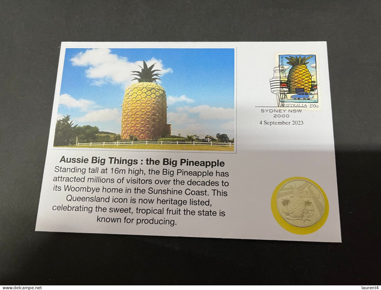 (30-8-2023) 3 T 39 - NEW - Cover With 2007 Big Pineapples 2007 Stamp (Aussie Big Things) (with Picture Of Coin) - Dollar