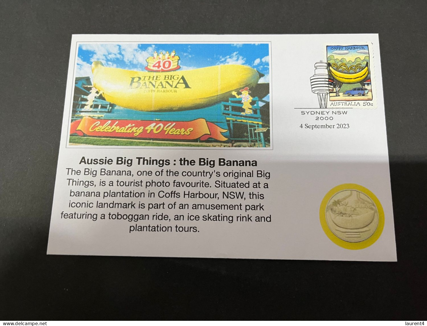 (30-8-2023) 3 T 39 - NEW - Cover With 2007 Big Banana 2007 Stamp (Aussie Big Things) (with Picture Of Coin) - Dollar