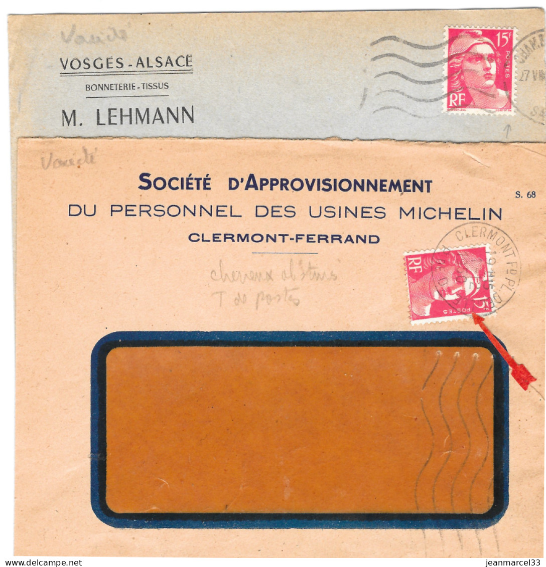 Variété Sur Lettre N° Yvert 813 15f Gandon Rouge Chevelure Obstruée Oblitération Secap Lignes Ondulées - Storia Postale