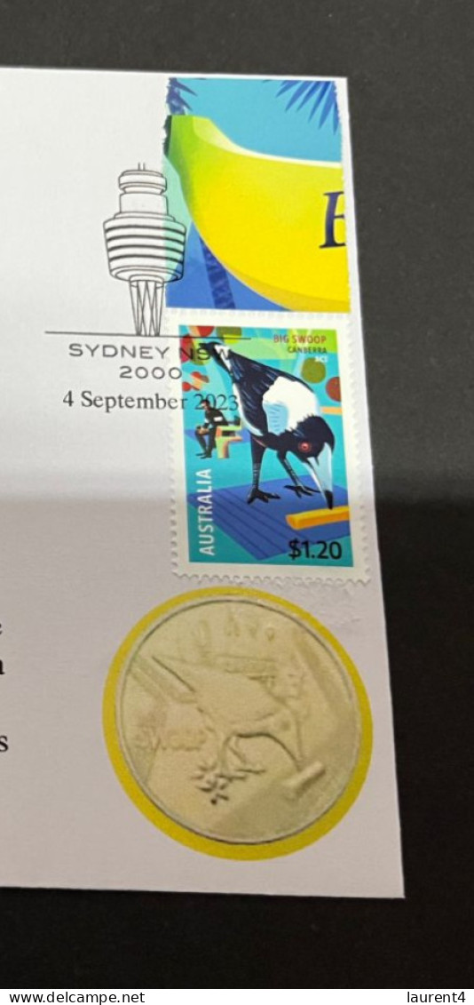 (30-8-2023) 3 T 39 - NEW - Cover With Big Swoop 2023 Stamp In Canberra ACT (Aussie Big Things) (with Picture Of Coin) - Dollar