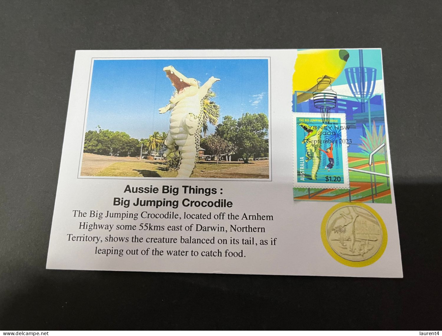 (30-8-2023) 3 T 39 - NEW - Cover With Big Crocodile 2023 Stamp In NT (Aussie Big Things) (with Picture Of Coin) - Dollar