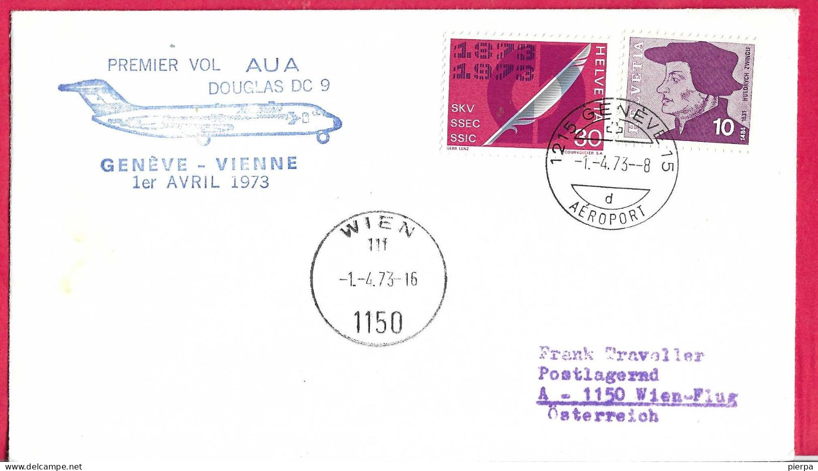 AUSTRIA - FIRST FLIGHT AUA WITH DC-9 FROM GENEVE TO WIEN  *1.4.1973* - ON OFFICIAL COVER - Primeros Vuelos