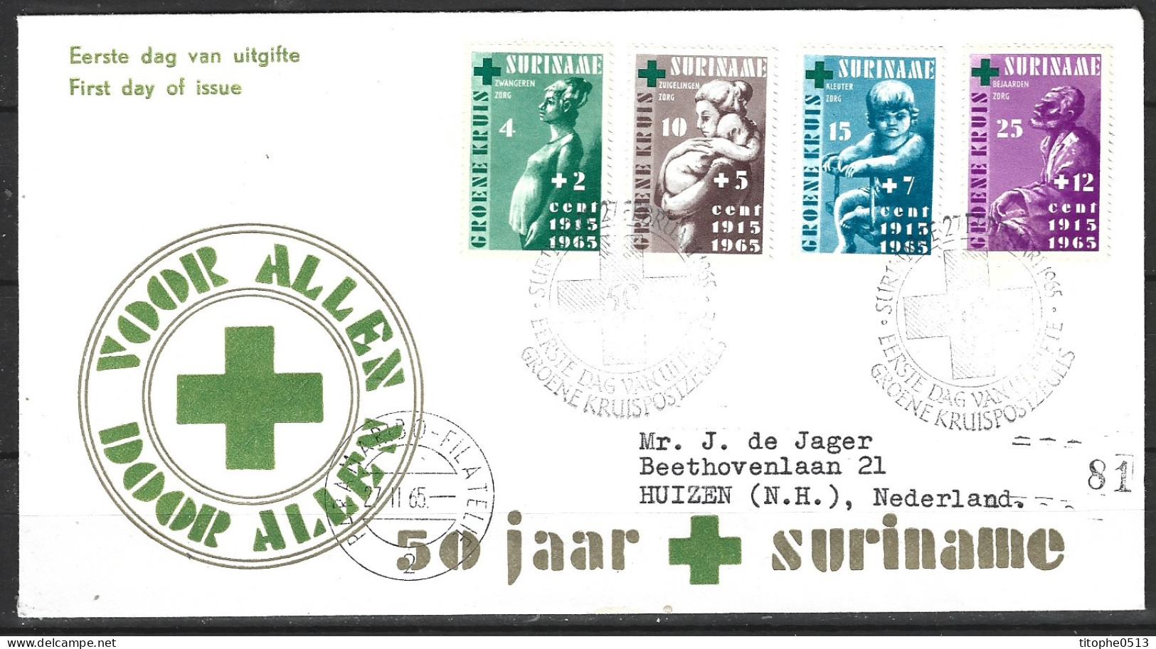 SURINAM. N°405-8 De 1965 Sur Enveloppe 1er Jour (FDC). Croix Verte. - Farmacia