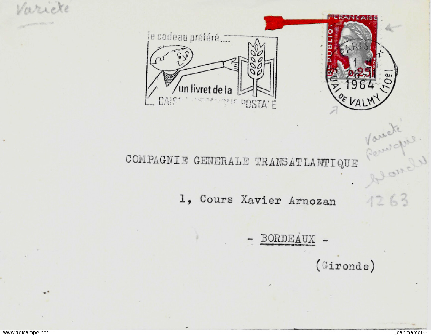 Variété Sur Lettre N° Yvert 1263 Perruque Blanche Oblitération Secap Paris X  26-11 1964 - Lettres & Documents