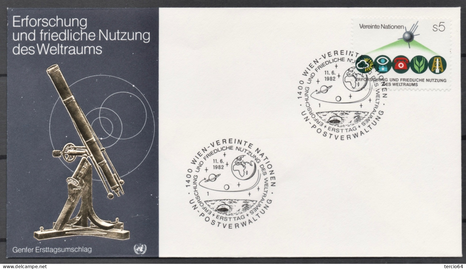 Nations Unies - Vienne - 1982 FDC - Espace - Télescope - Dessin Pascal Fessler - Andere & Zonder Classificatie