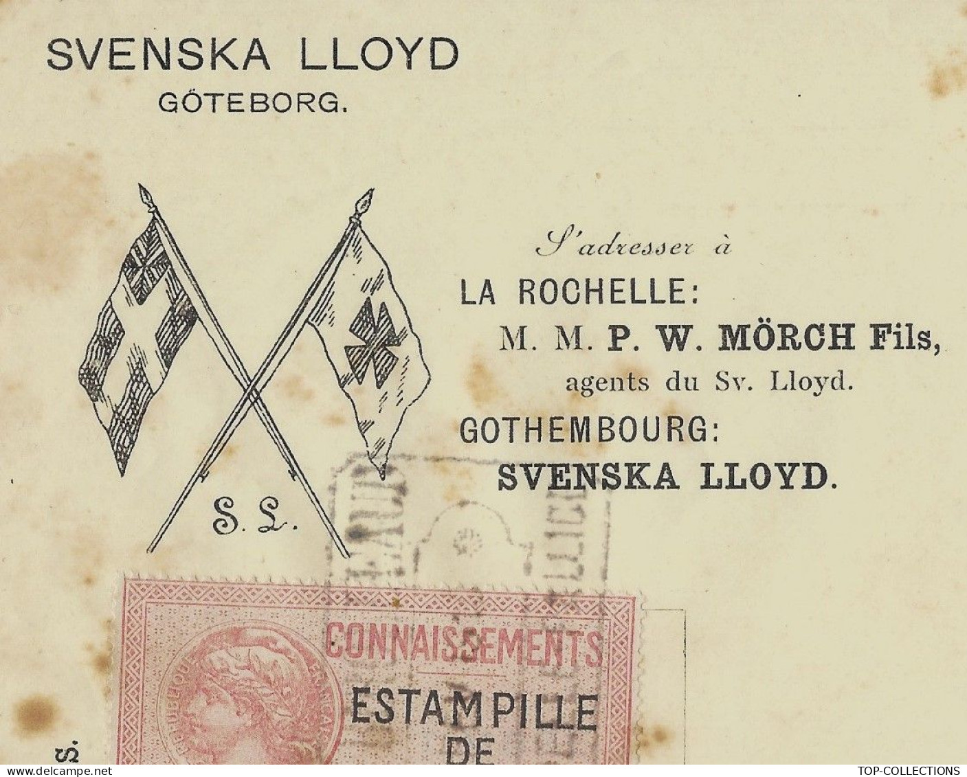 1910 BILL OF LADING CONNAISSEMENT Svenska Lloyd  Suède Steamers Suédois La Rochelle Gothembourg Cognac Lucien Foucauld - 1900 – 1949