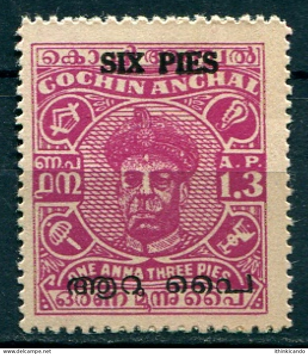 India Cochin 1949-1950 SC13 SG122 Mi106 6P On 1A3P Without Gum As Issued MLH - Travancore-Cochin