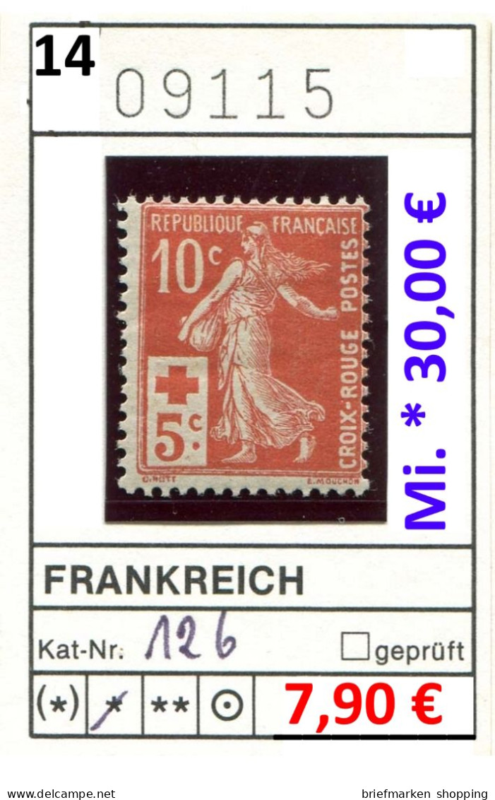 Frankreich 1914 - France 1914 - Francia 1917 -  Michel 126 - * Falz Charn. - Neufs