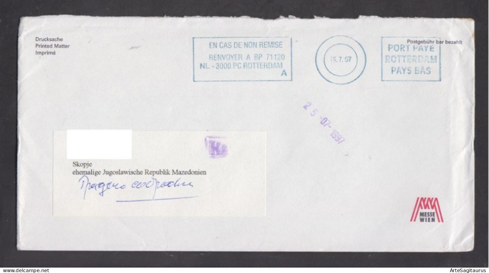 NETHERLANDS, COVER, PORT PAY, REPUBLIC OF MACEDONIA  (008) - Frankeermachines (EMA)