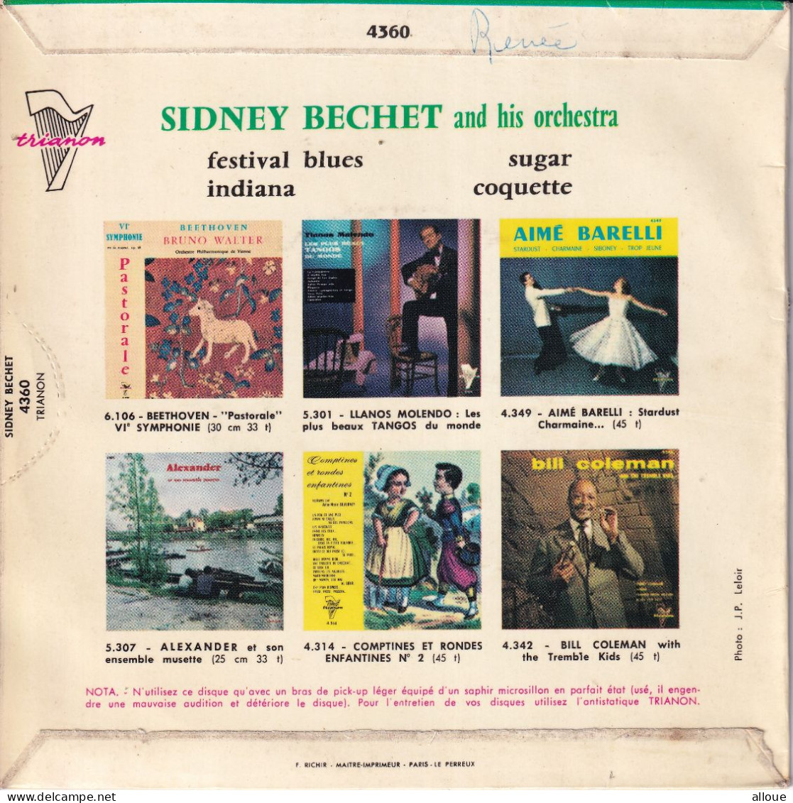 SIDNEY BECHET - FR EP - FESTIVAL BLUES + 3 - Instrumental