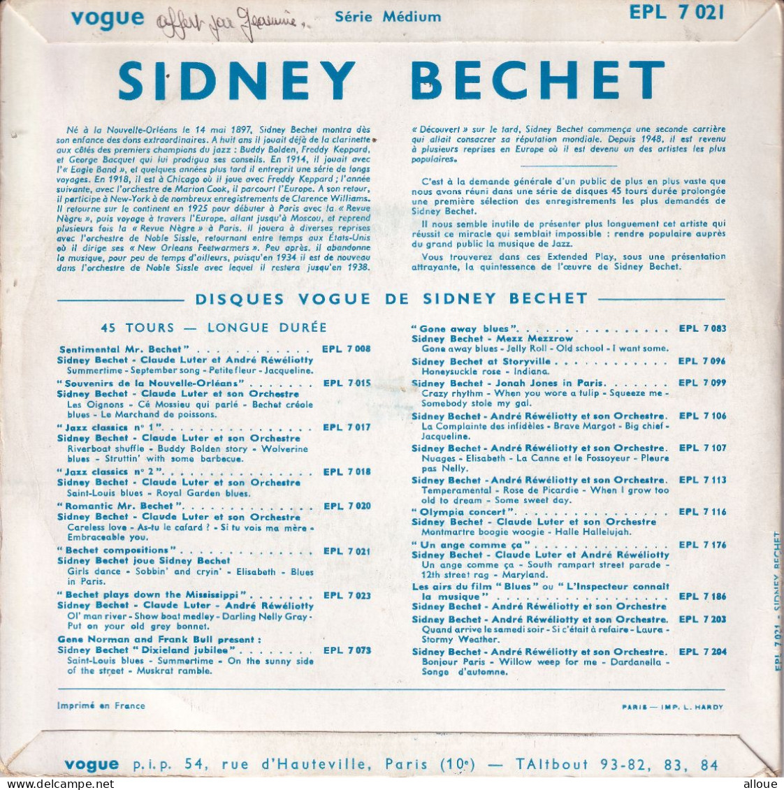 SIDNEY BECHET - FR EP - GIRLS DANCE + 3 - Instrumentaal